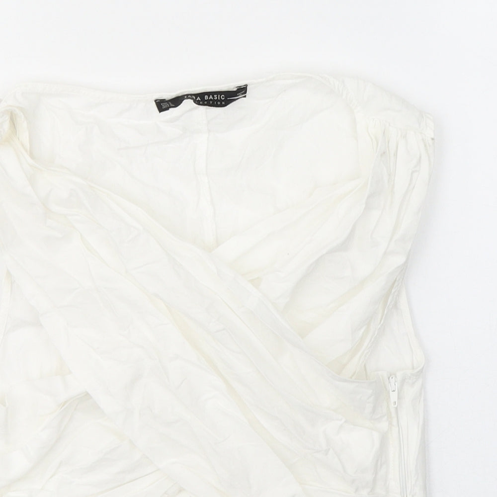 Zara Womens White  Cotton Wrap Blouse Size S V-Neck