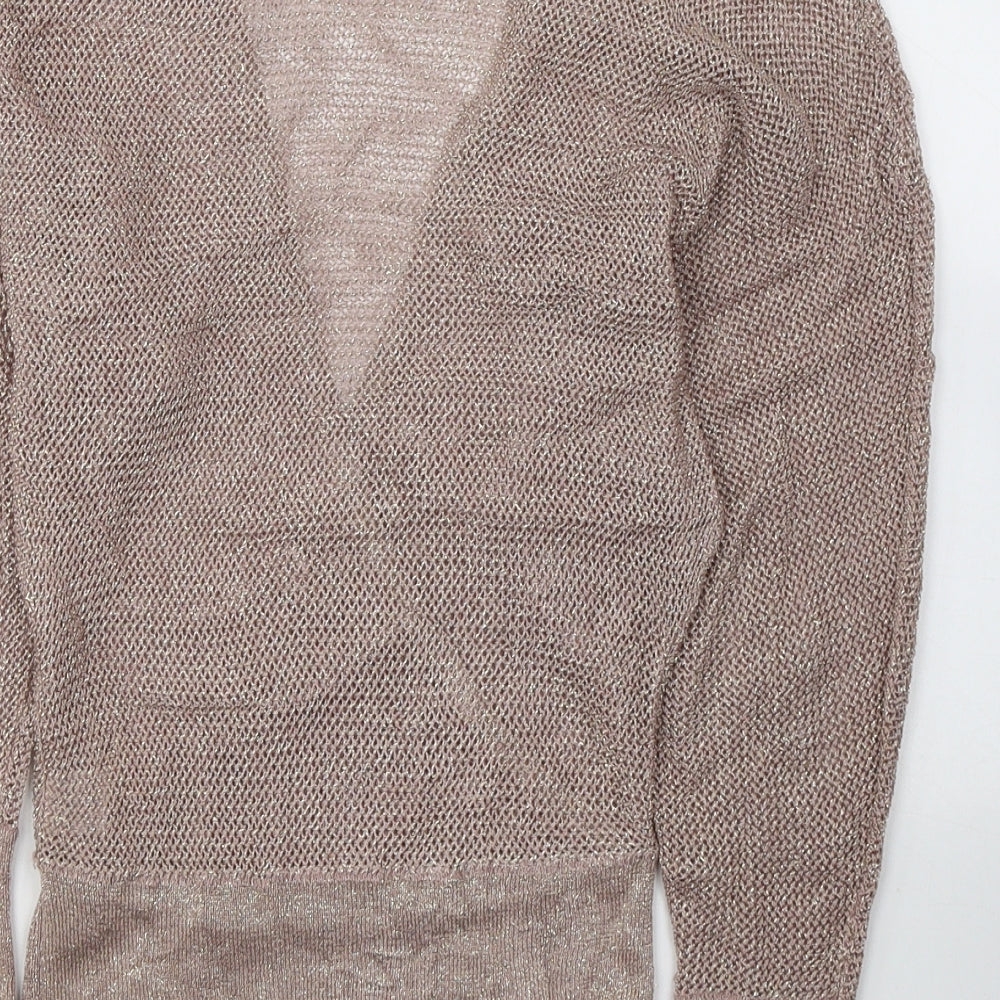 Paraphrase Womens Gold V-Neck  Rayon Pullover Jumper Size M
