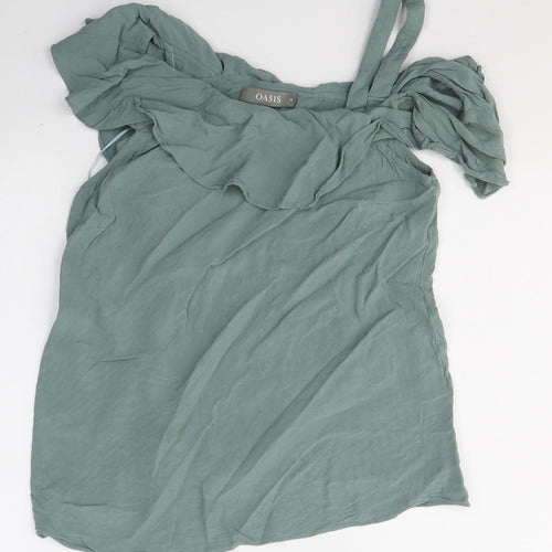 Oasis Womens Green  Viscose Basic T-Shirt Size 10 Off the Shoulder