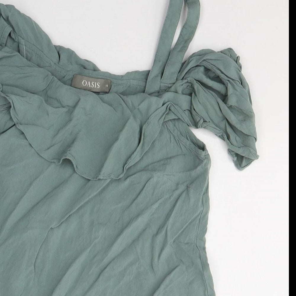 Oasis Womens Green  Viscose Basic T-Shirt Size 10 Off the Shoulder