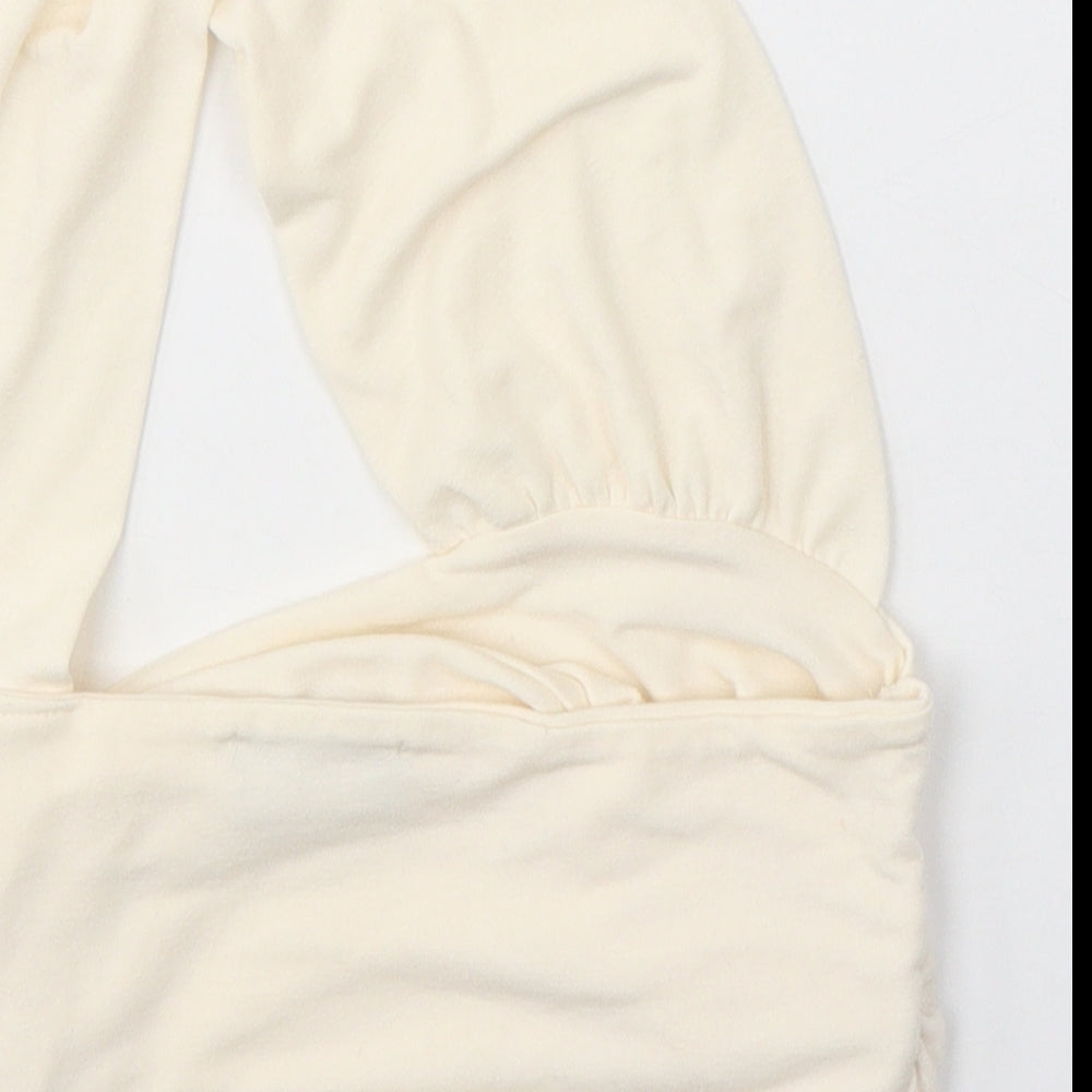 PRETTYLITTLETHING Womens Ivory  Polyester Cropped Blouse Size 8 One Shoulder