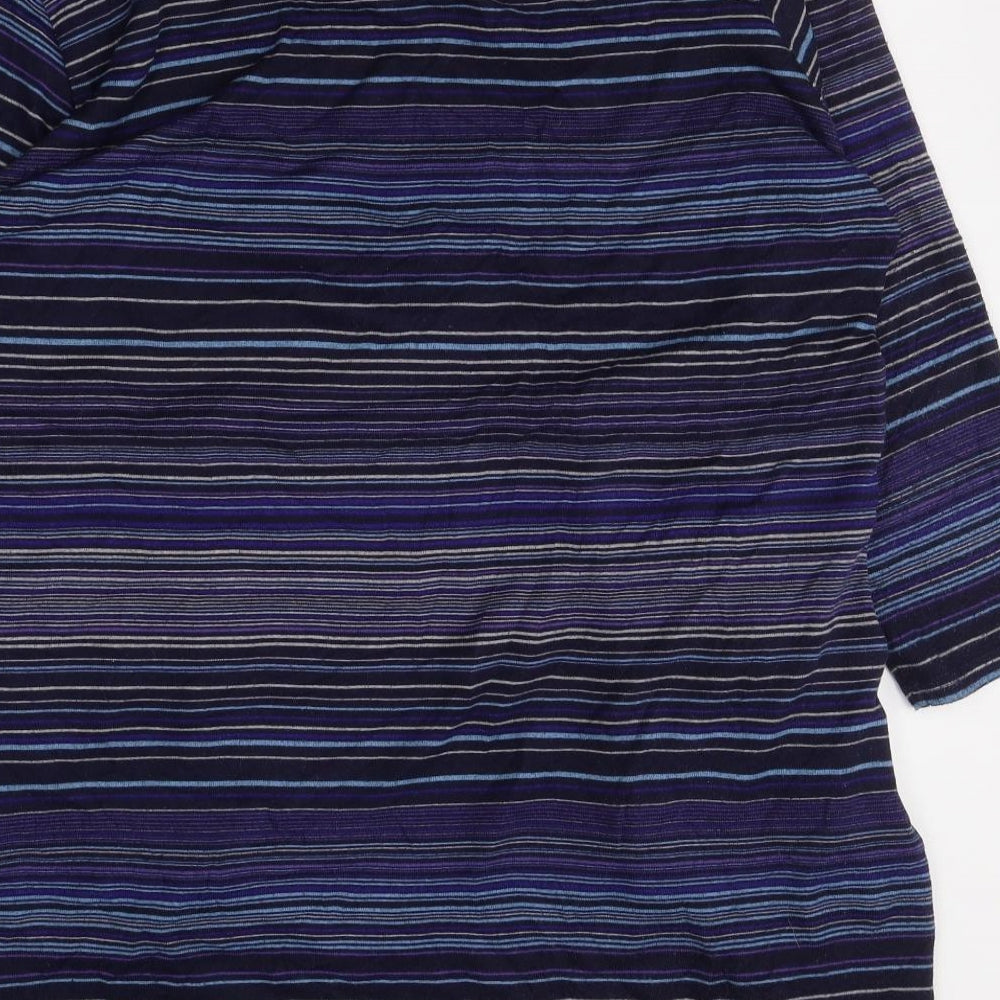 EWM Womens Blue Striped Polyester Tunic T-Shirt Size 18 Roll Neck
