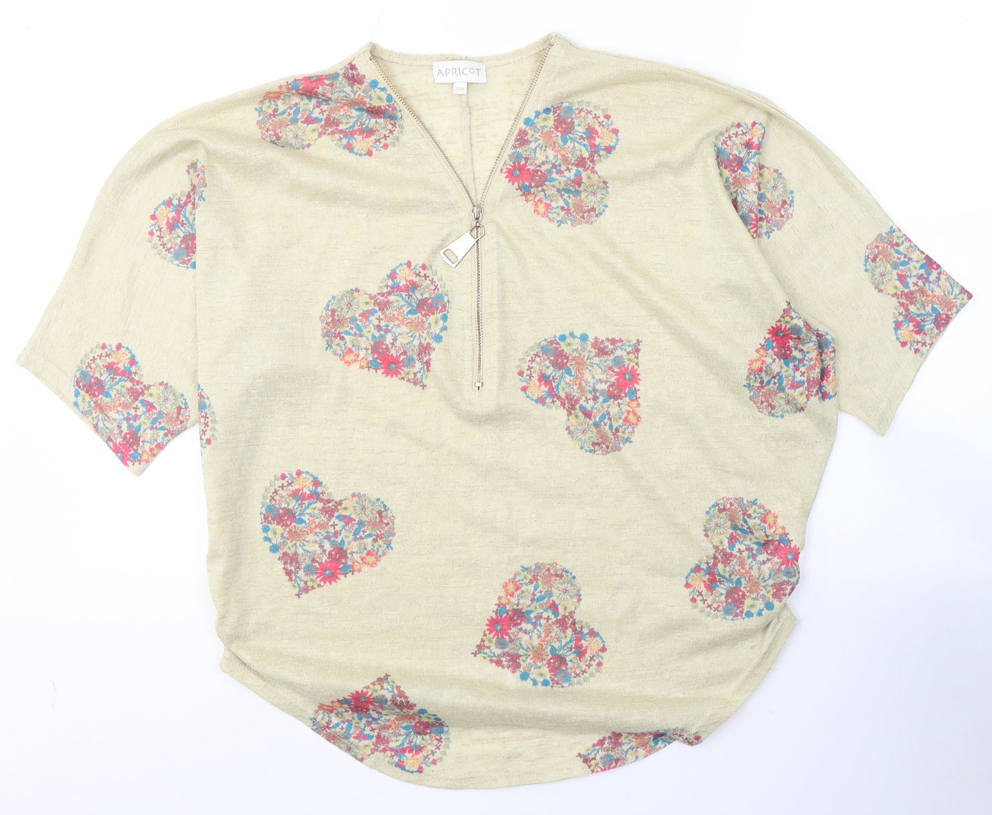 Apricot Womens Yellow Floral Polyester Basic T-Shirt Size S V-Neck