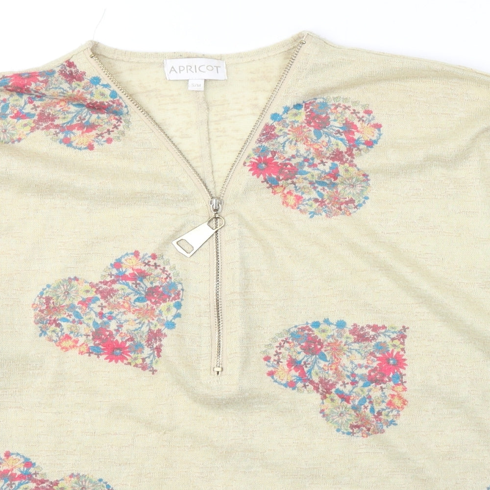 Apricot Womens Yellow Floral Polyester Basic T-Shirt Size S V-Neck