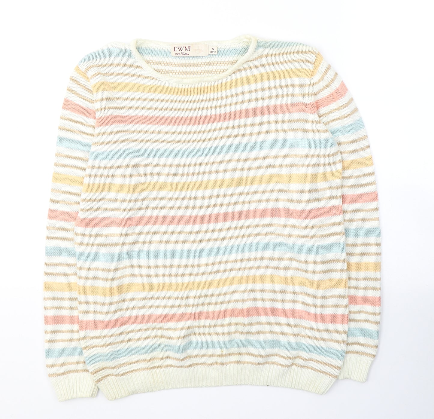 EWM Womens Multicoloured Round Neck Striped Cotton Pullover Jumper Size 10