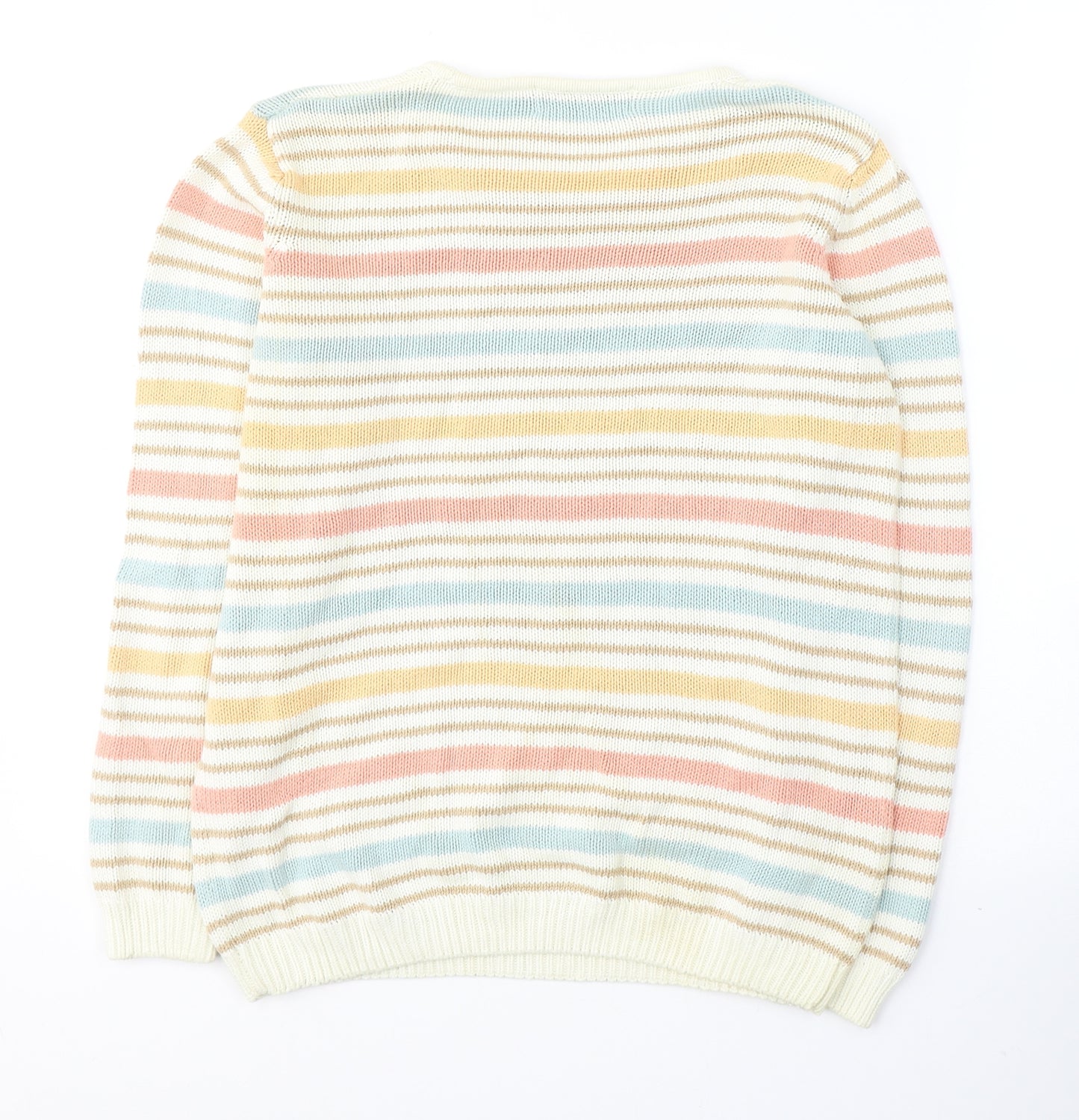EWM Womens Multicoloured Round Neck Striped Cotton Pullover Jumper Size 10