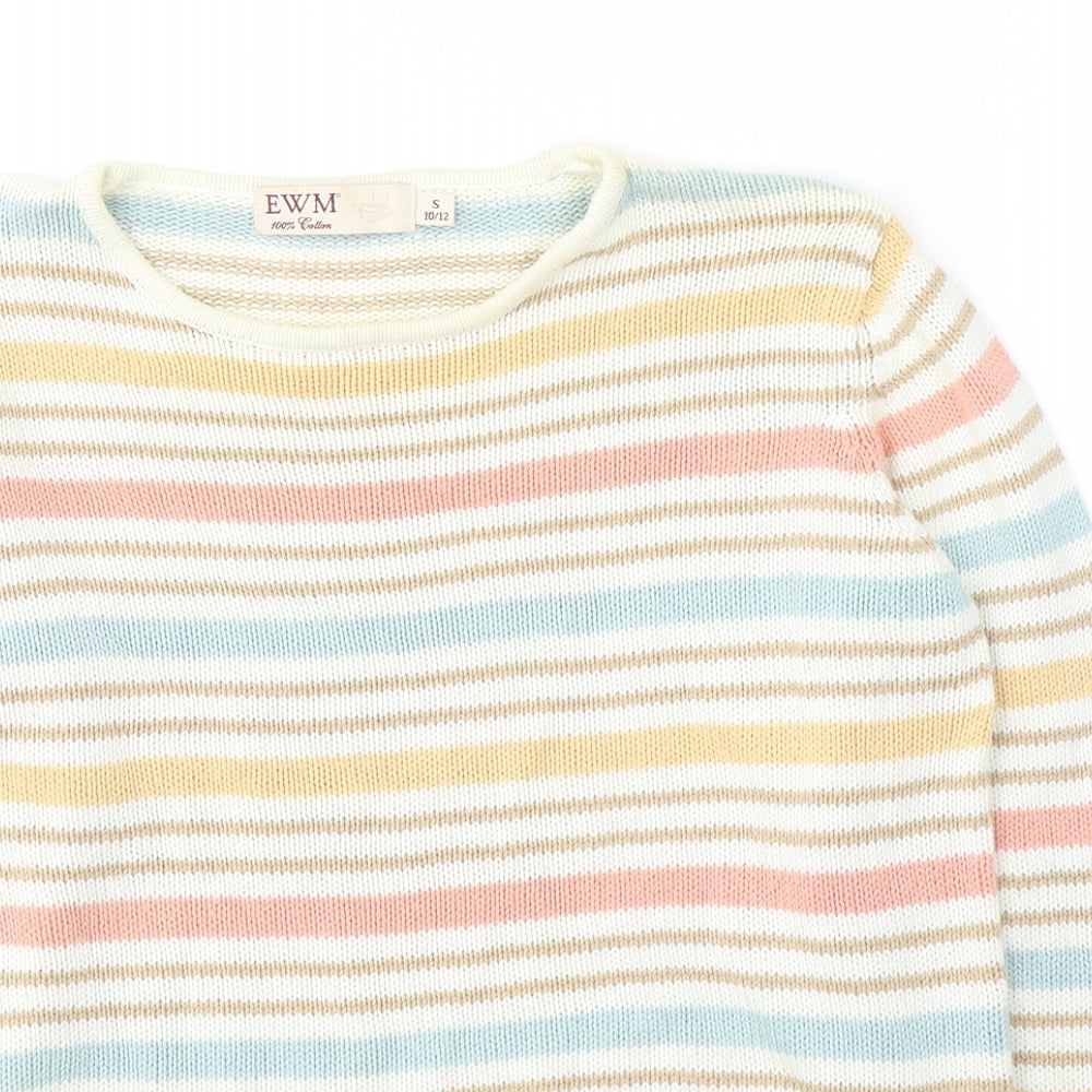 EWM Womens Multicoloured Round Neck Striped Cotton Pullover Jumper Size 10