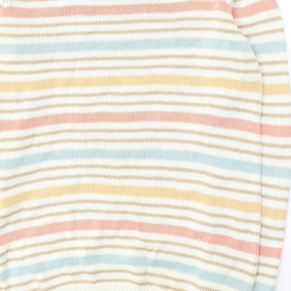 EWM Womens Multicoloured Round Neck Striped Cotton Pullover Jumper Size 10