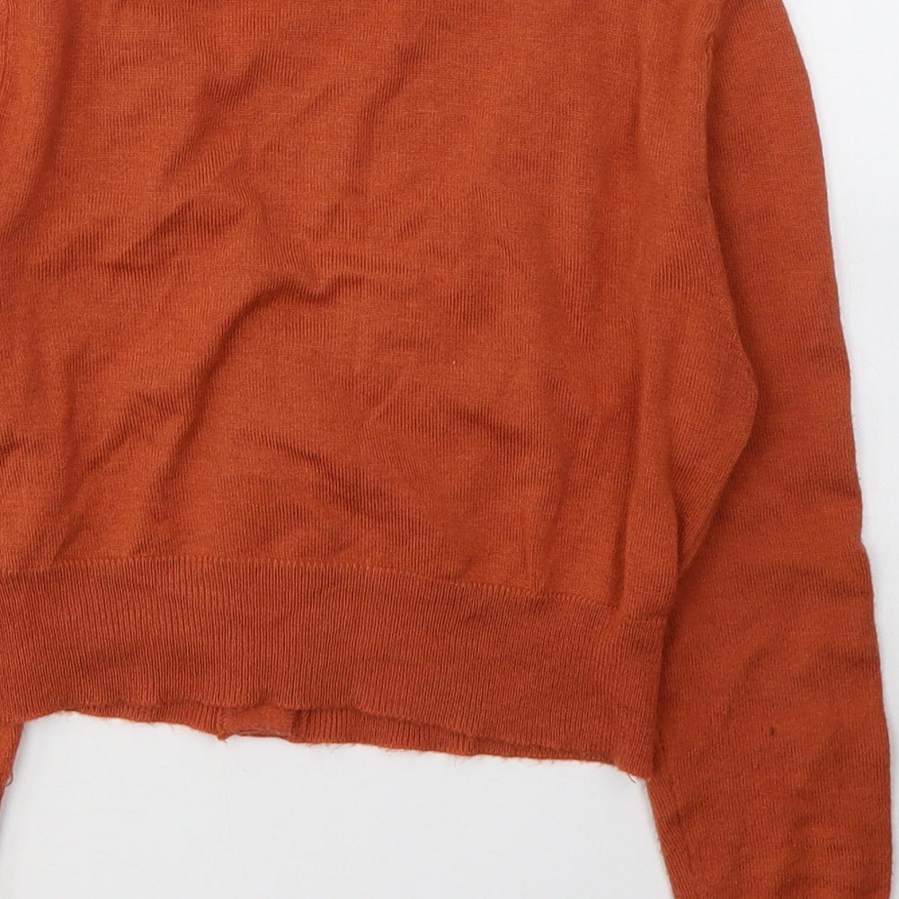 Mak Womens Orange  Acrylic Cropped Button-Up Size S V-Neck