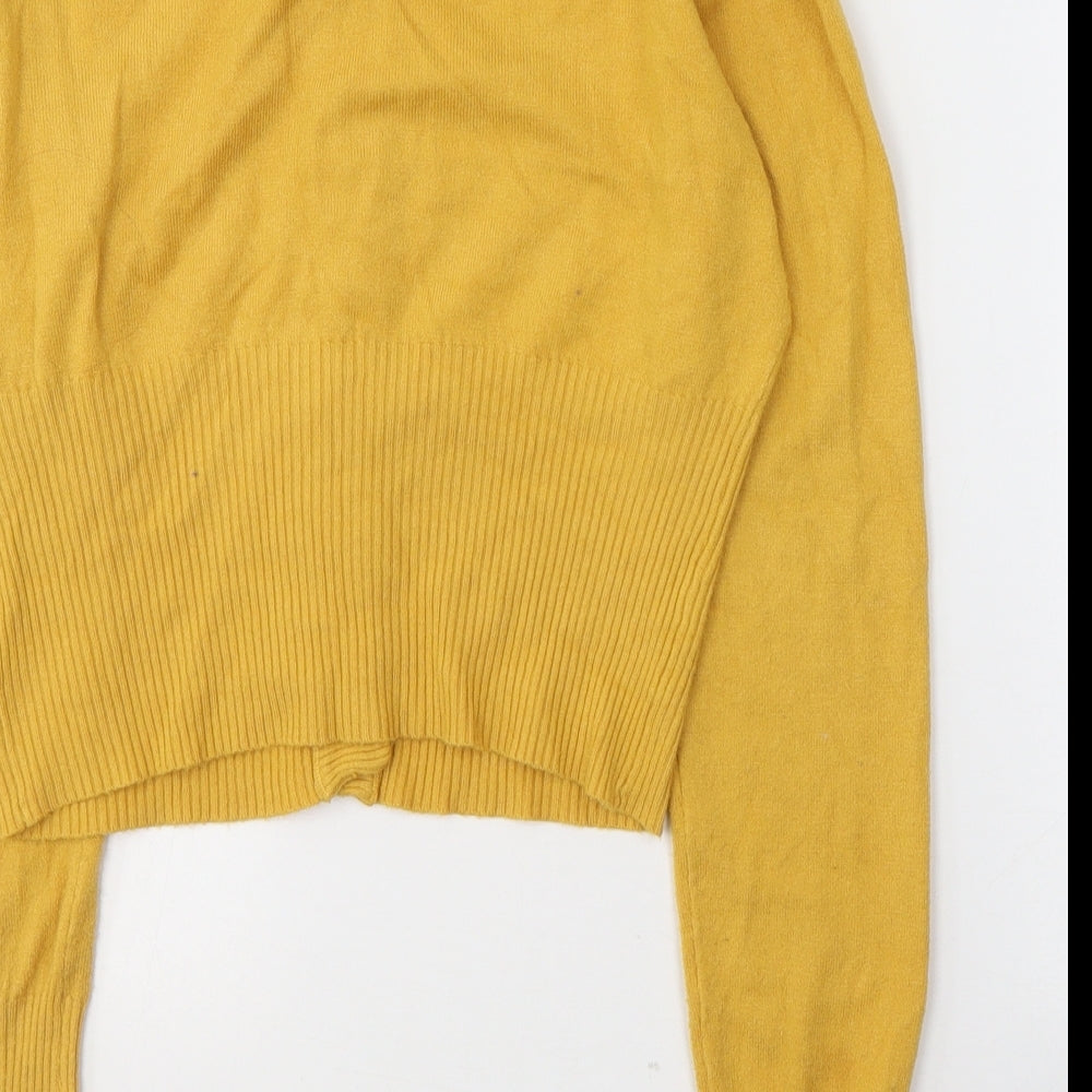 BANNED Womens Yellow  Viscose Cropped Button-Up Size S V-Neck