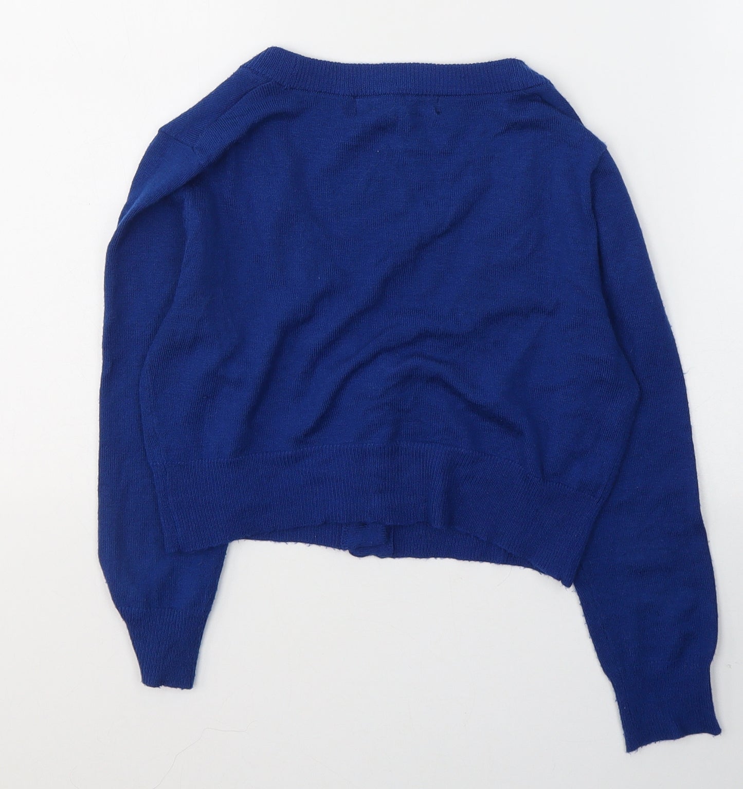 MAK Womens Blue  Acrylic Cropped Button-Up Size S V-Neck