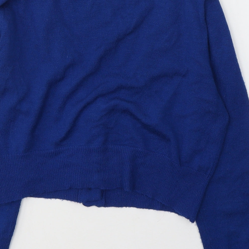 MAK Womens Blue  Acrylic Cropped Button-Up Size S V-Neck