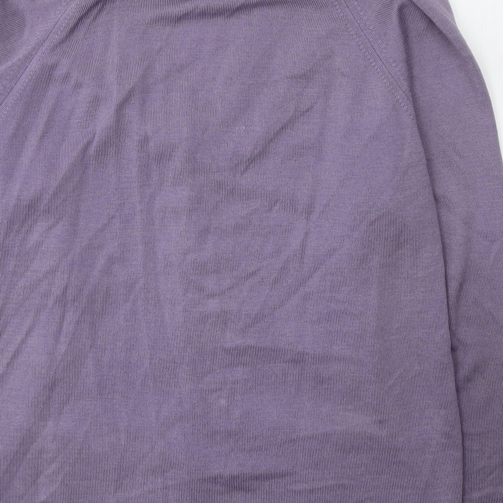 Edinburgh Womens Purple  Wool Jersey Button-Up Size 12 V-Neck