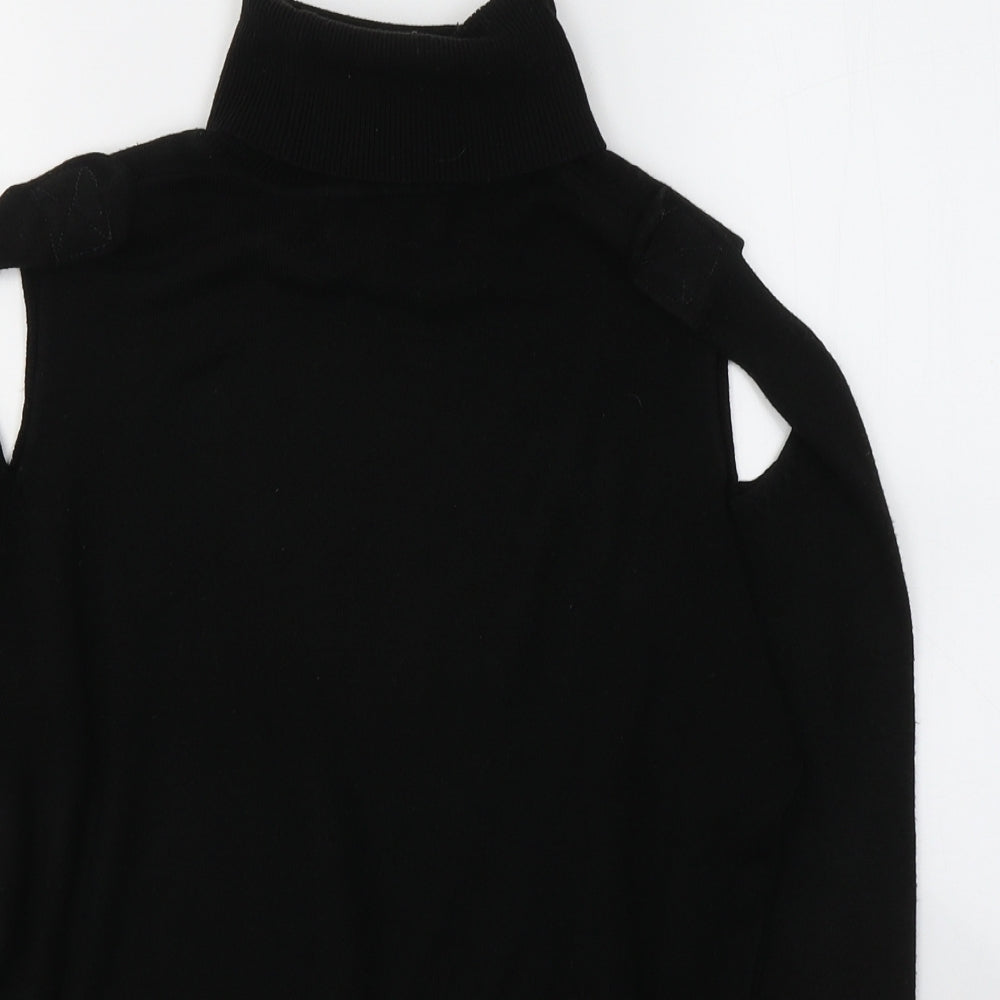 ASOS Womens Black  Polyester Jersey Blouse Size 12 Roll Neck - slit on shoulders