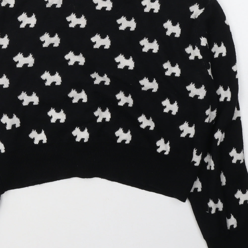 YE  mak Womens Black Geometric Cotton Cropped Button-Up Size S V-Neck