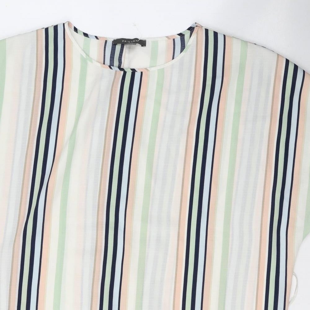Primark Womens White Striped Polyester Jersey Blouse Size 18 Round Neck