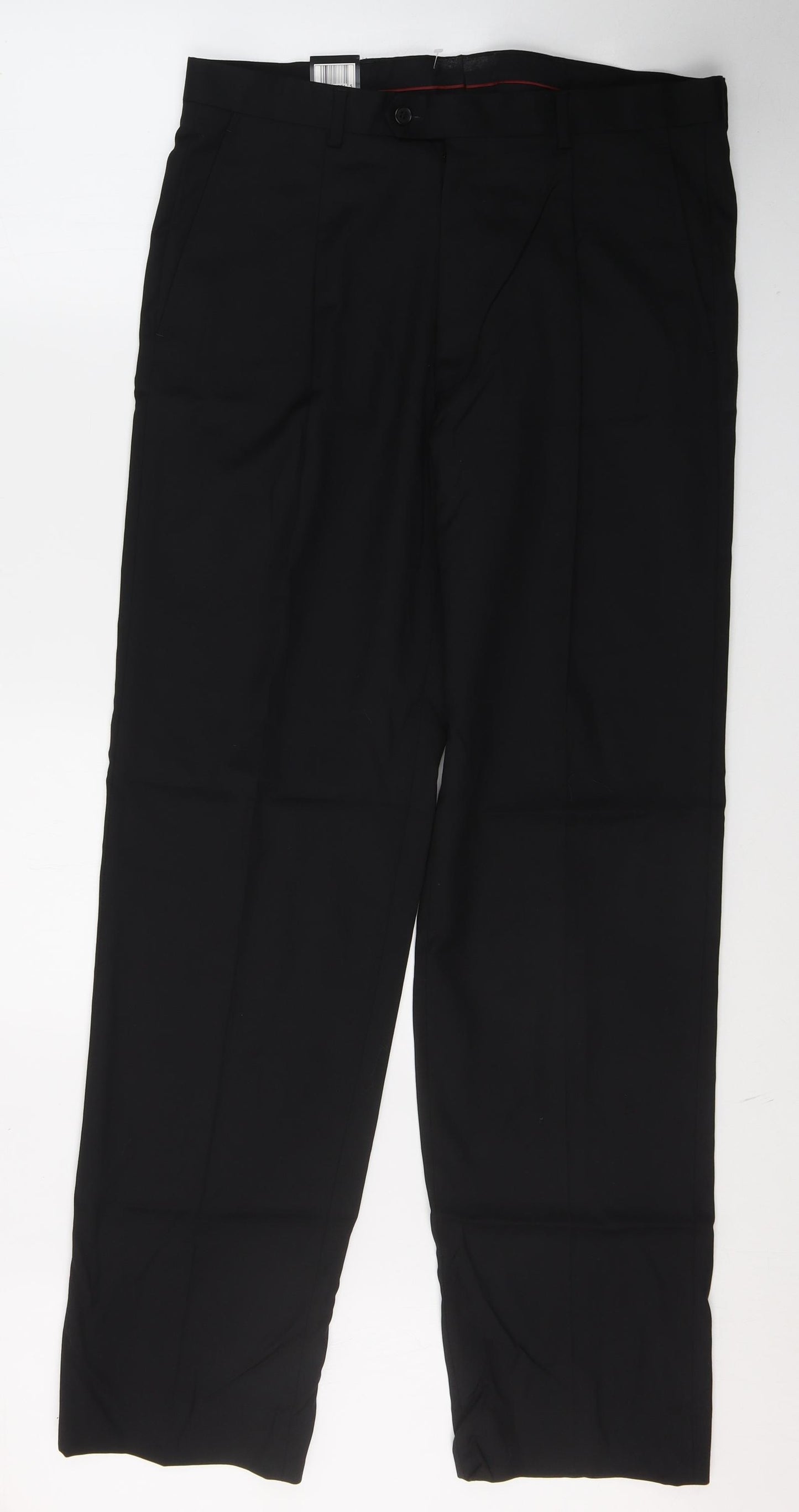 Marks and Spencer Mens Black  Polyester Trousers  Size 32 in L33 in Regular Button