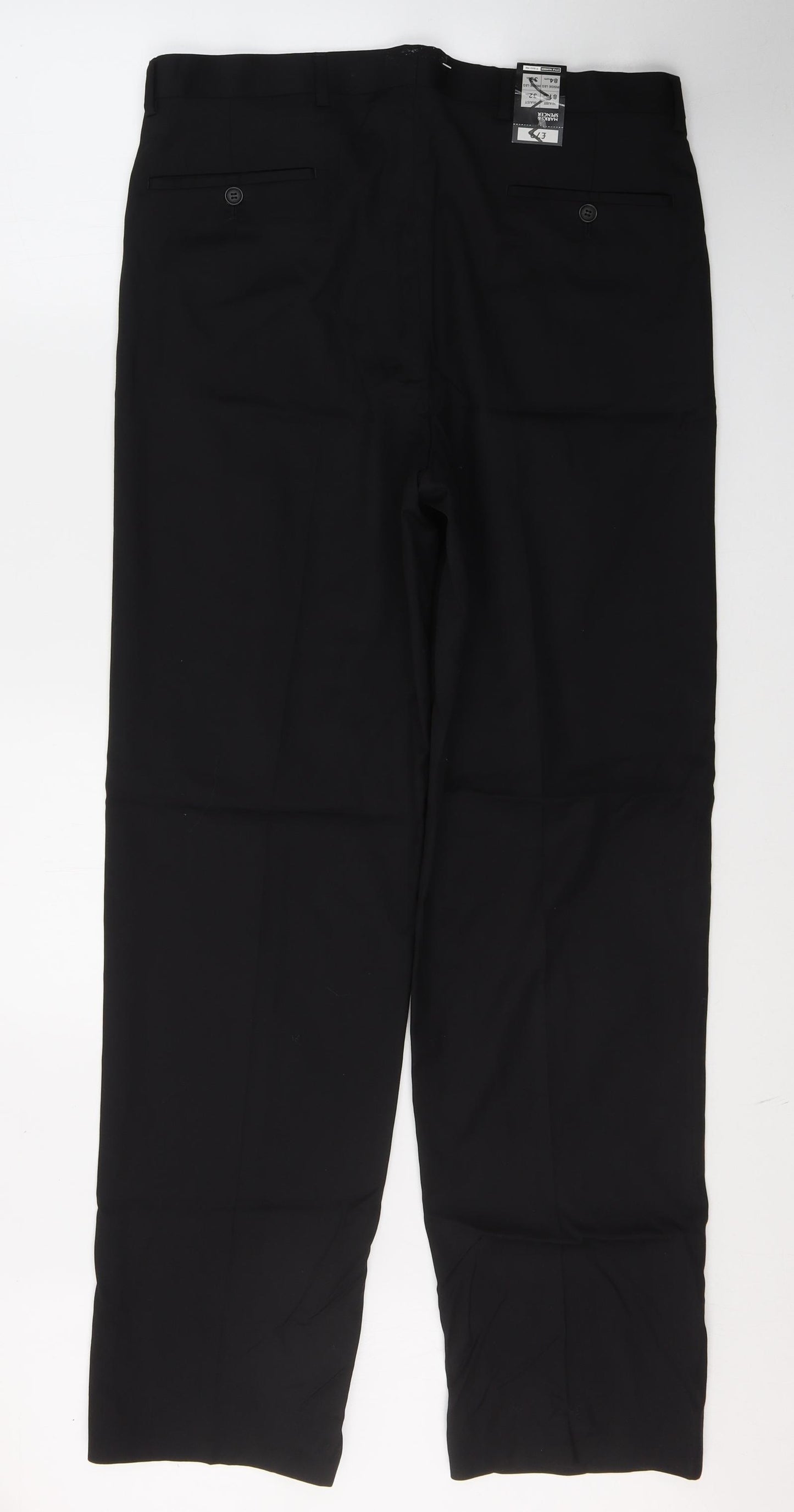 Marks and Spencer Mens Black  Polyester Trousers  Size 32 in L33 in Regular Button