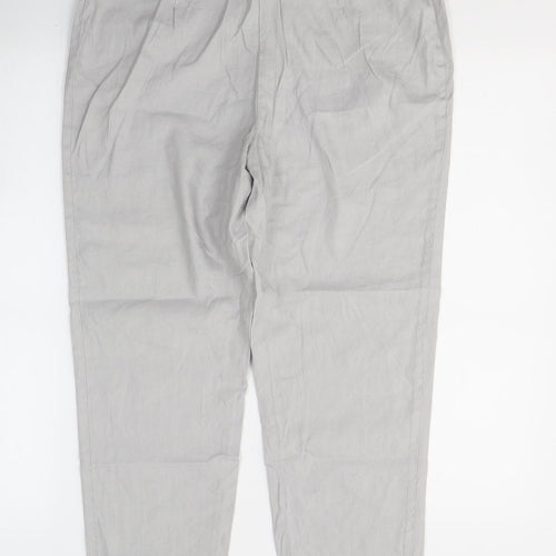 Marks and Spencer Womens Grey  Linen Cropped Trousers Size 30 in L23.5 in Regular Button