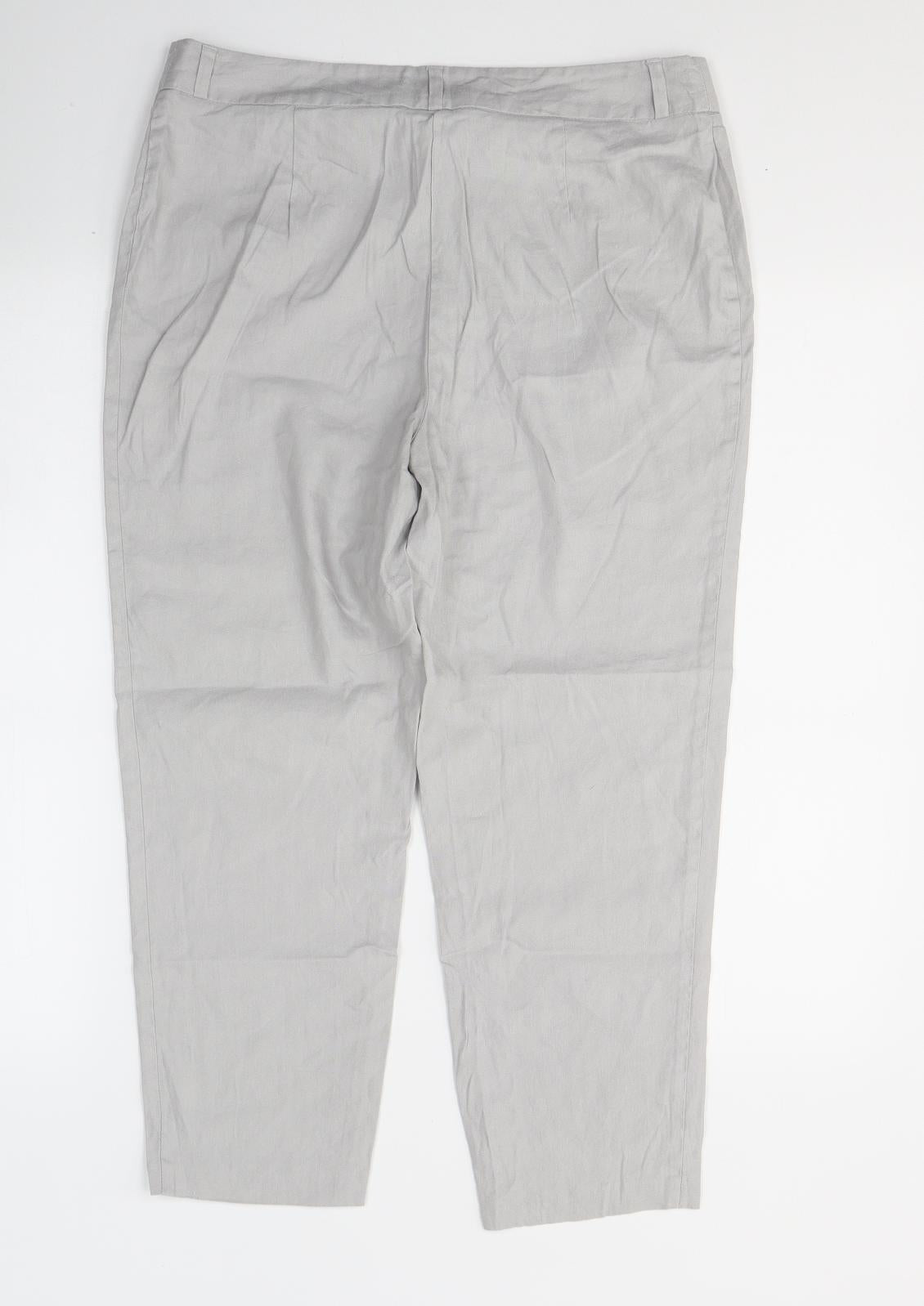 Marks and Spencer Womens Grey  Linen Cropped Trousers Size 30 in L23.5 in Regular Button