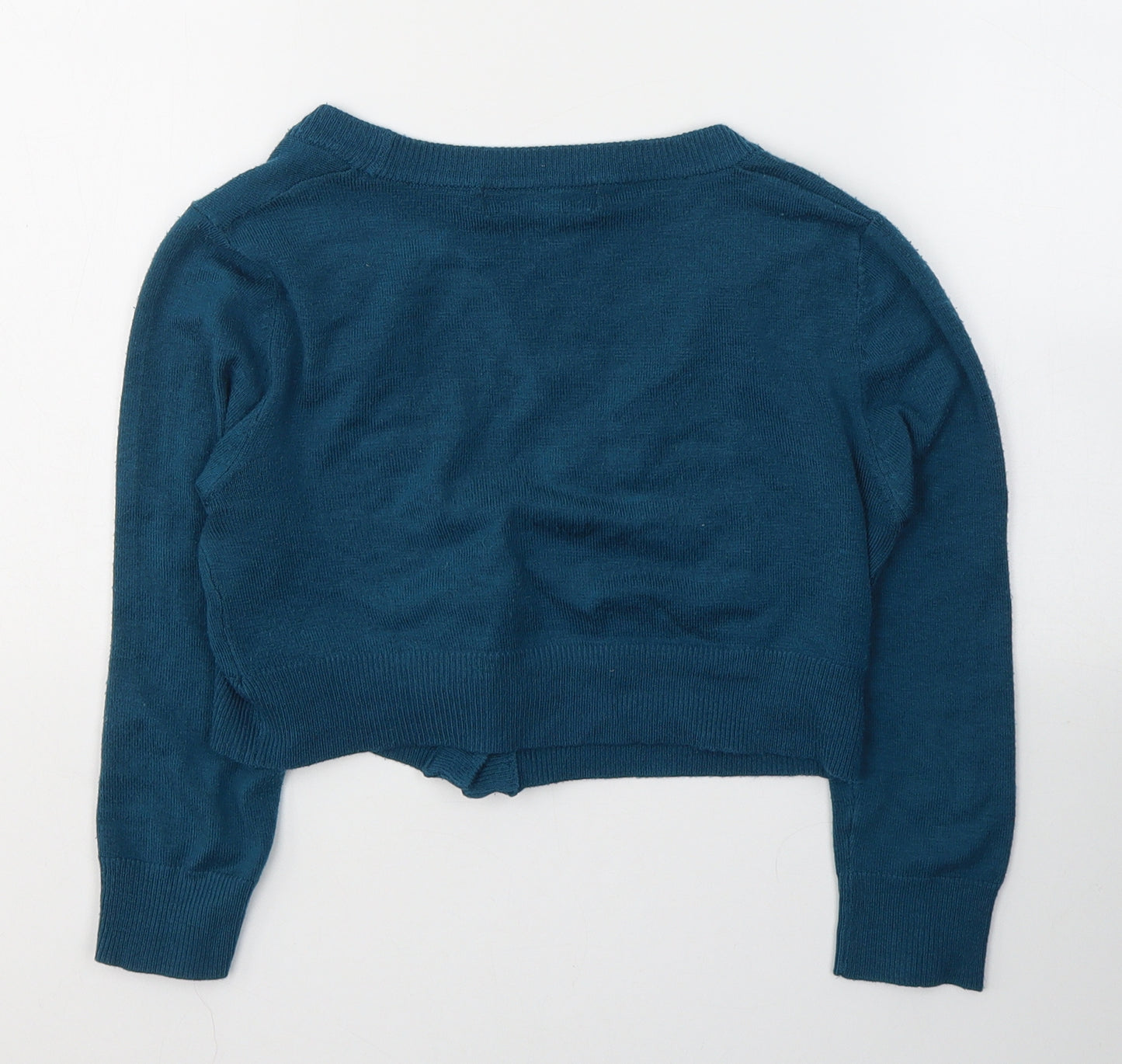 MAK Womens Blue  Acrylic Cropped Button-Up Size S V-Neck