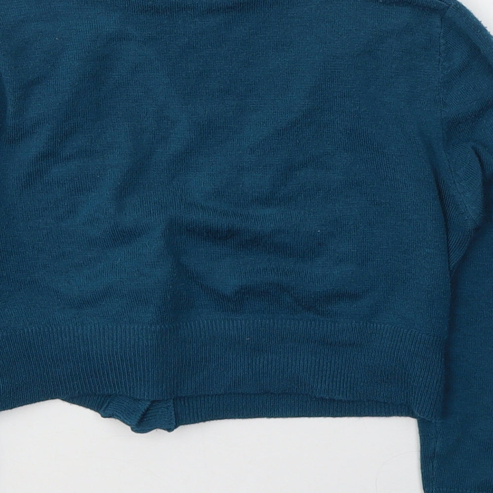 MAK Womens Blue  Acrylic Cropped Button-Up Size S V-Neck