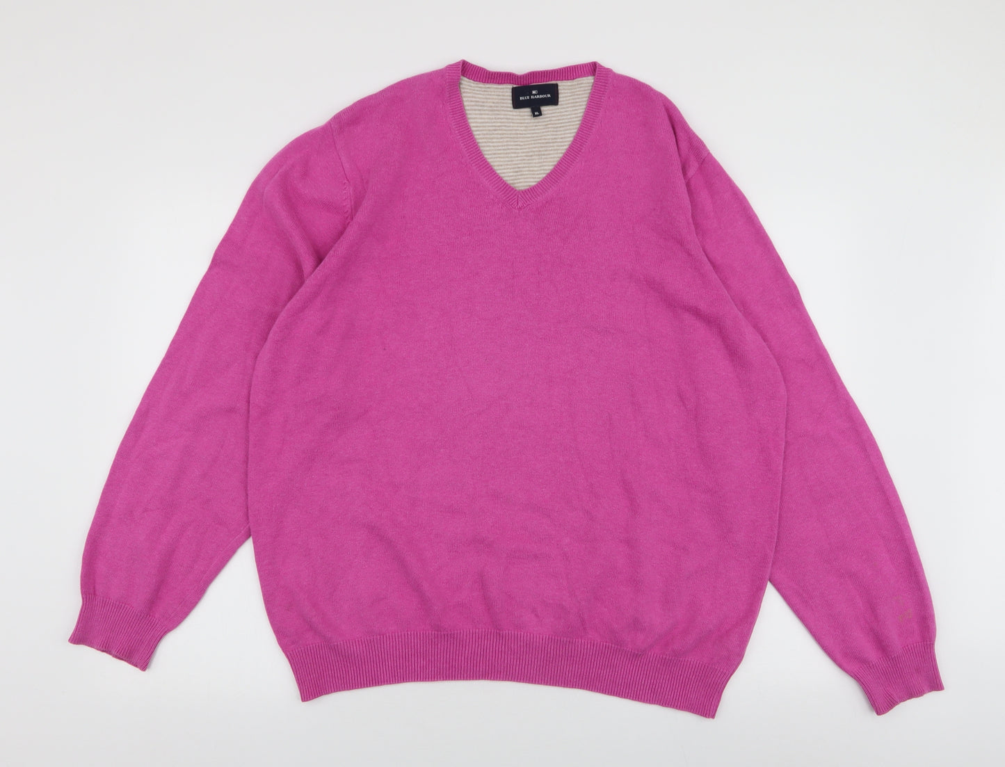 Marks and Spencer Mens Pink V-Neck  Cotton Pullover Jumper Size XL