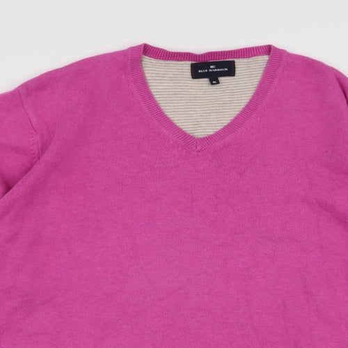 Marks and Spencer Mens Pink V-Neck  Cotton Pullover Jumper Size XL