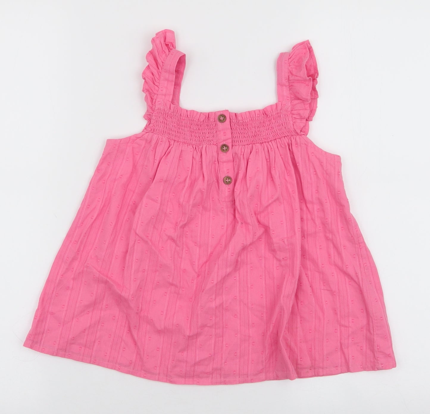 F&F Girls Pink  100% Cotton Basic Blouse Size 6-7 Years Square Neck Pullover