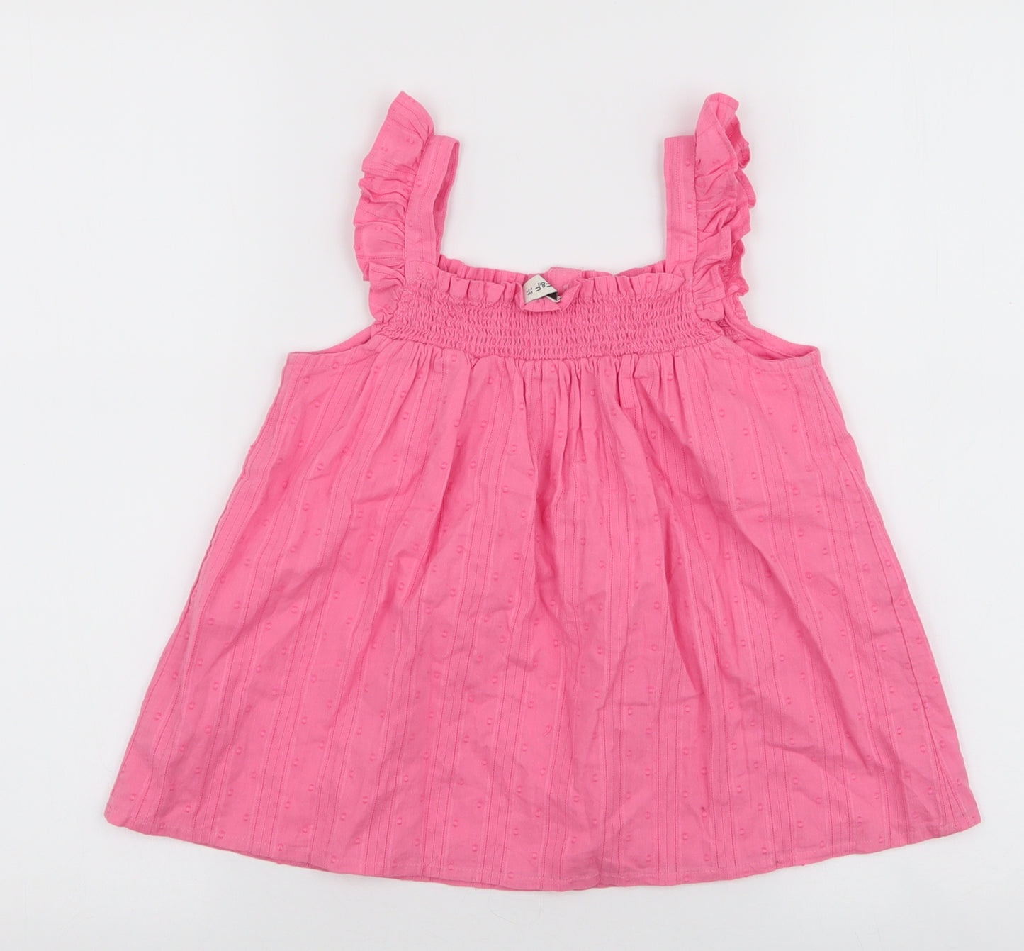 F&F Girls Pink  100% Cotton Basic Blouse Size 6-7 Years Square Neck Pullover