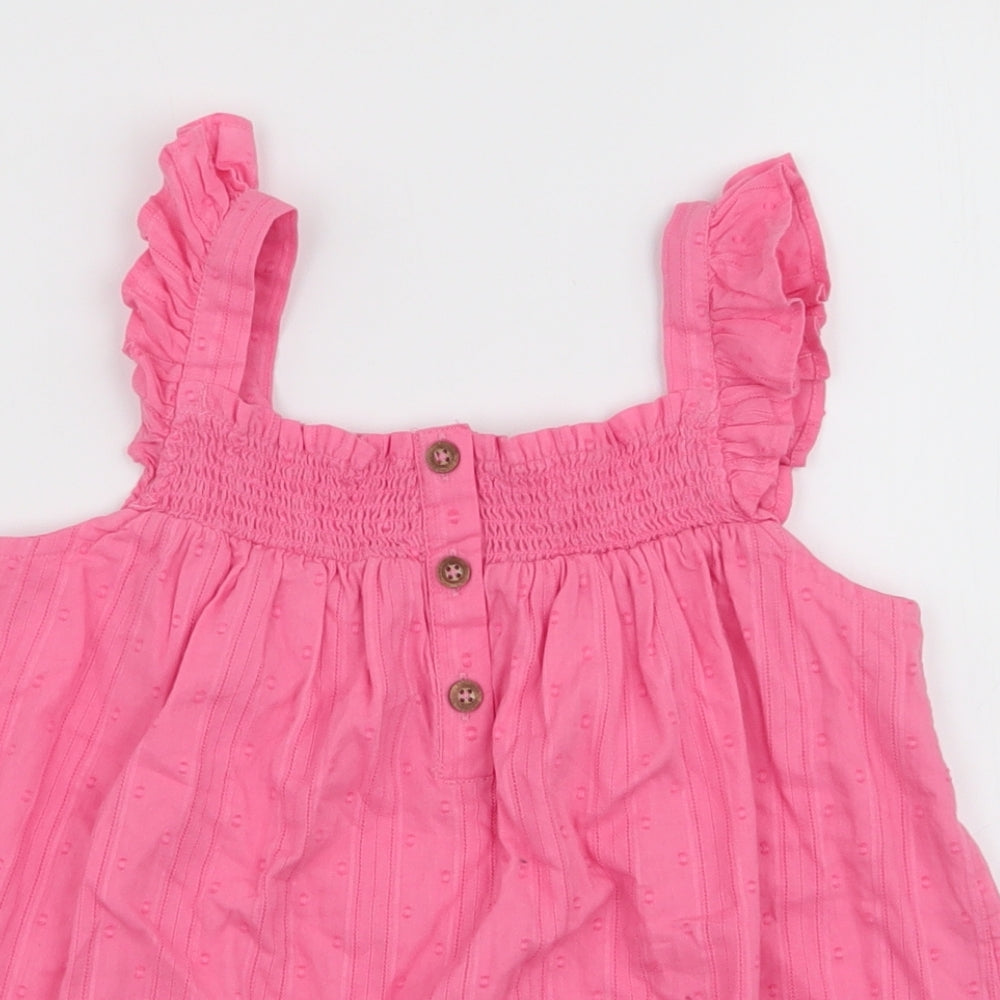 F&F Girls Pink  100% Cotton Basic Blouse Size 6-7 Years Square Neck Pullover
