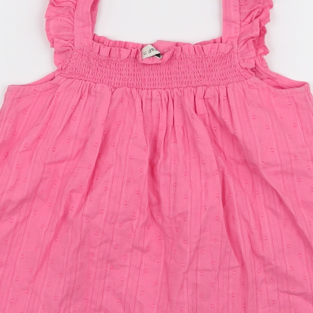 F&F Girls Pink  100% Cotton Basic Blouse Size 6-7 Years Square Neck Pullover