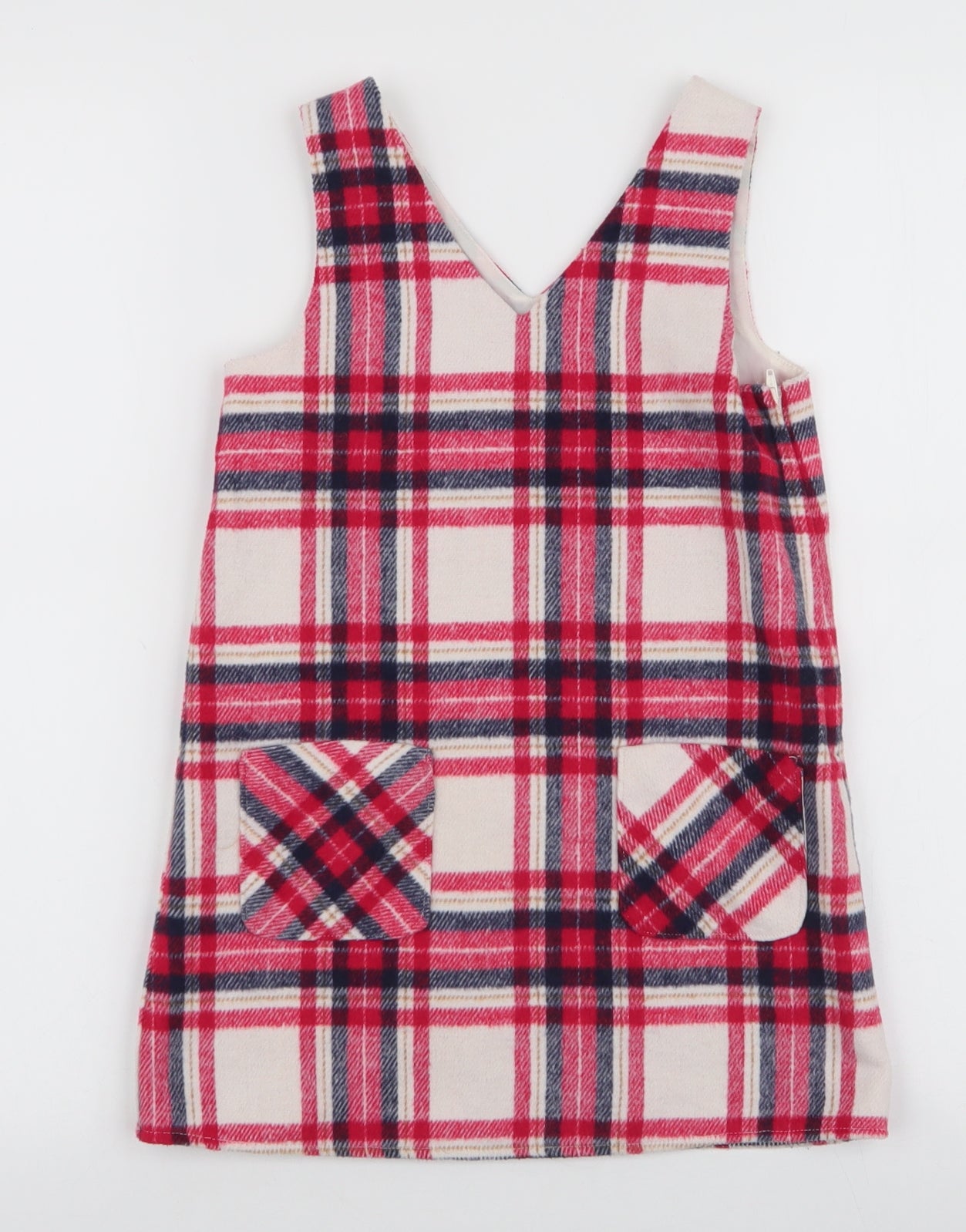 F&F Girls Multicoloured Plaid Polyester Pinafore/Dungaree Dress  Size 5-6 Years  Round Neck Zip