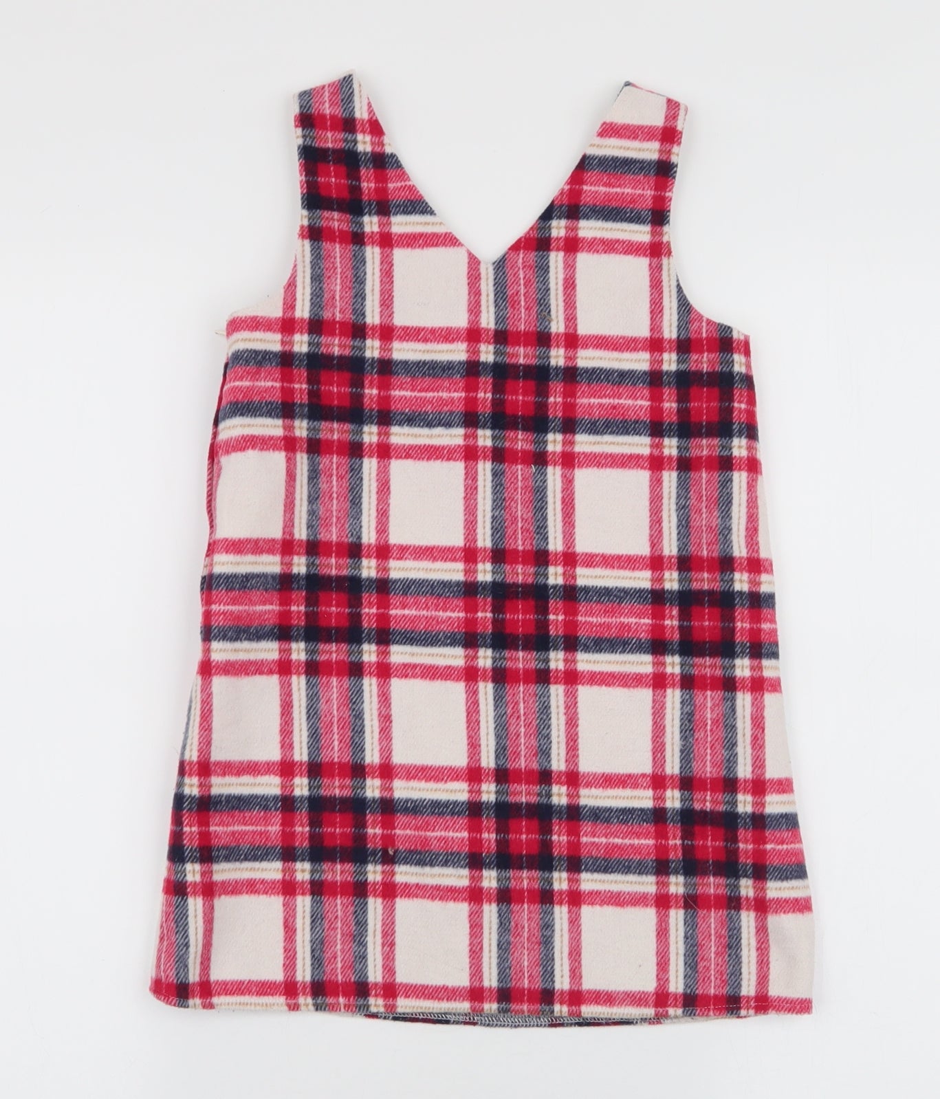 F&F Girls Multicoloured Plaid Polyester Pinafore/Dungaree Dress  Size 5-6 Years  Round Neck Zip