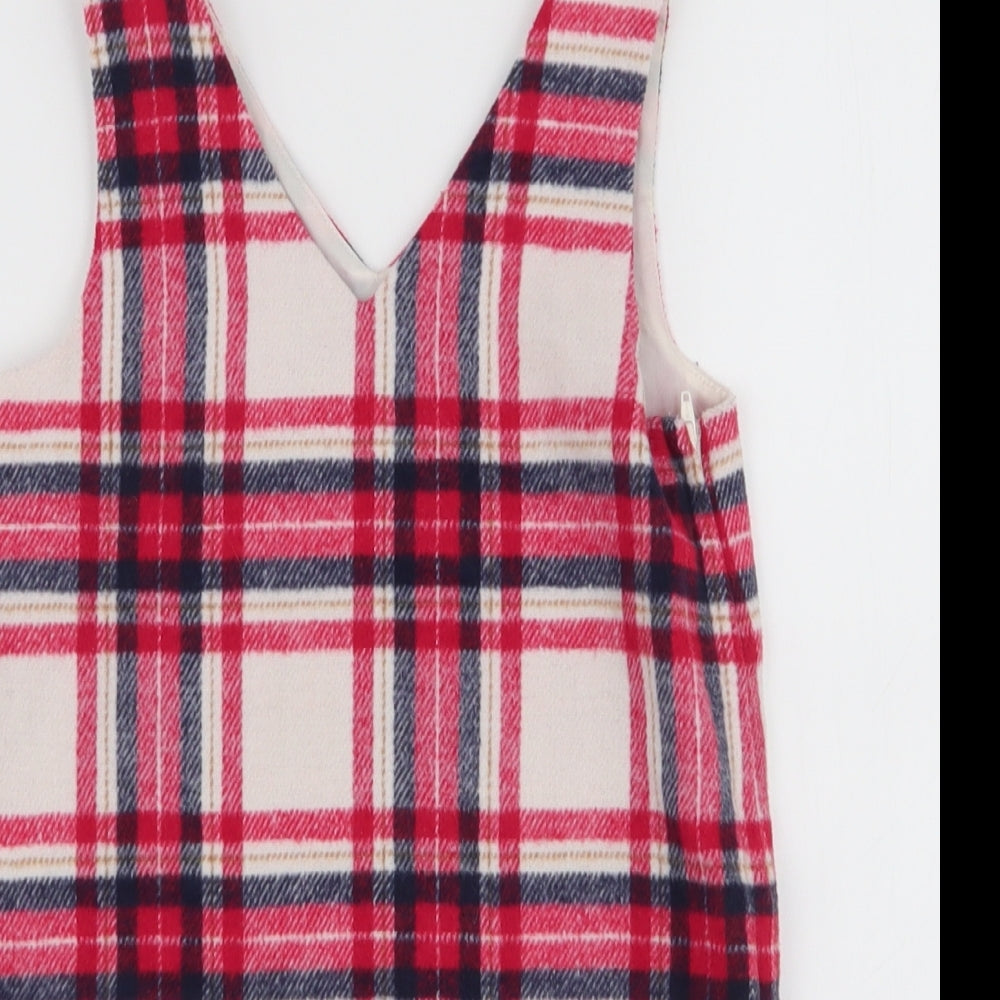 F&F Girls Multicoloured Plaid Polyester Pinafore/Dungaree Dress  Size 5-6 Years  Round Neck Zip