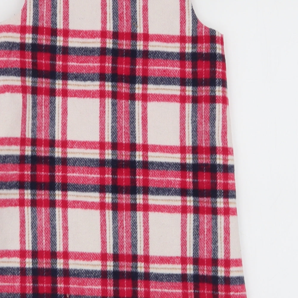 F&F Girls Multicoloured Plaid Polyester Pinafore/Dungaree Dress  Size 5-6 Years  Round Neck Zip