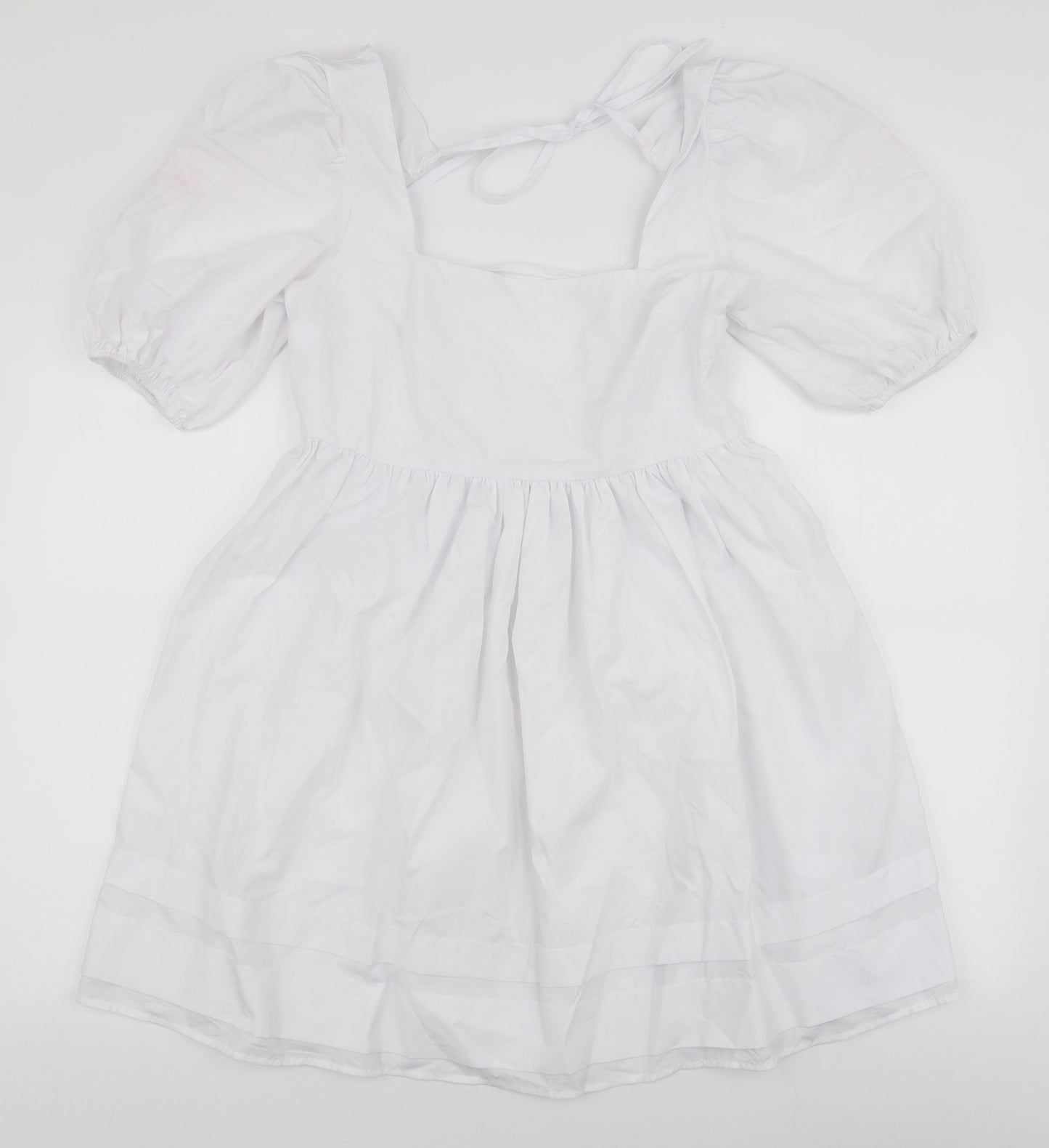 ASOS Womens White  Polyester Skater Dress  Size 8  Square Neck Tie