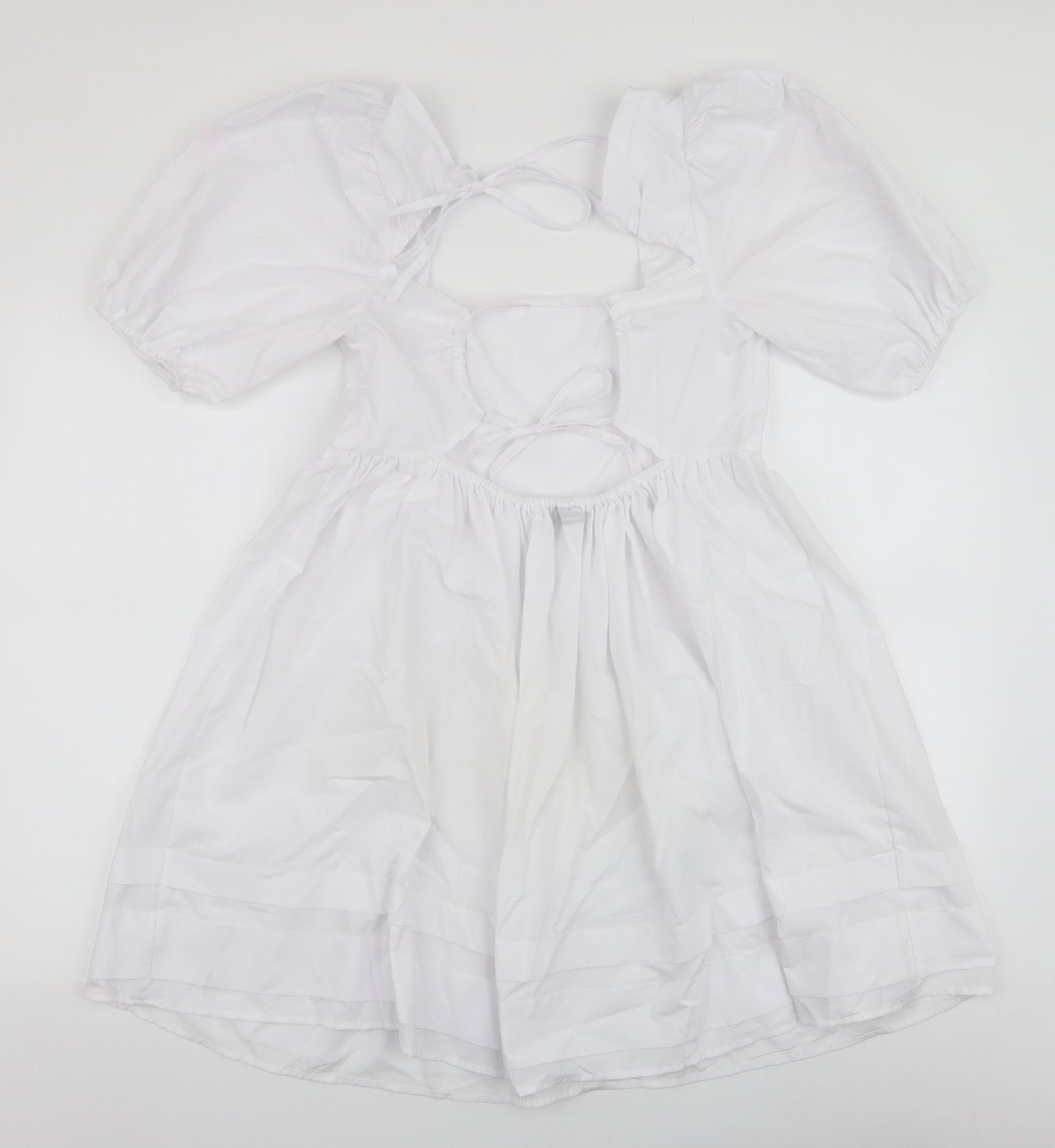 ASOS Womens White  Polyester Skater Dress  Size 8  Square Neck Tie