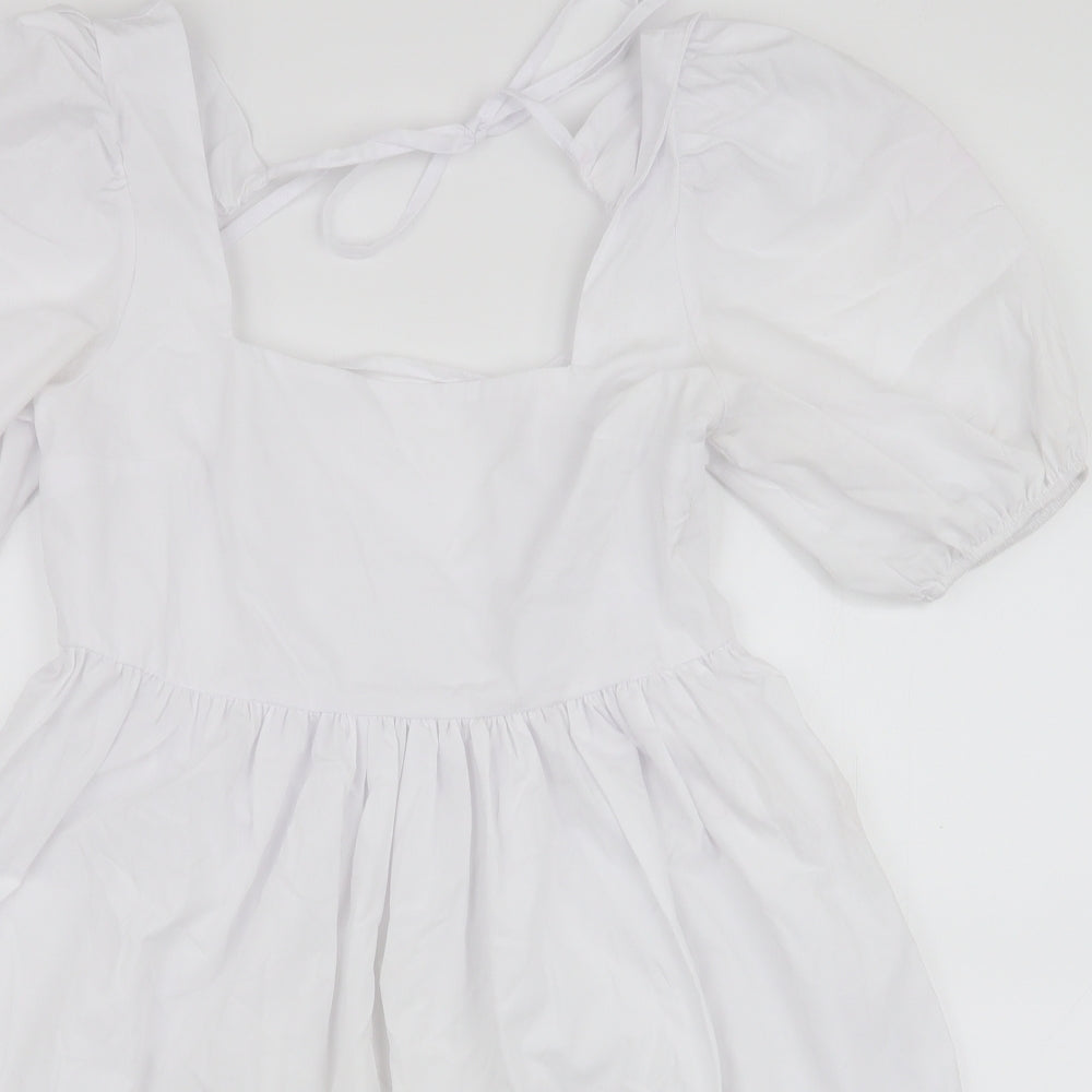 ASOS Womens White  Polyester Skater Dress  Size 8  Square Neck Tie