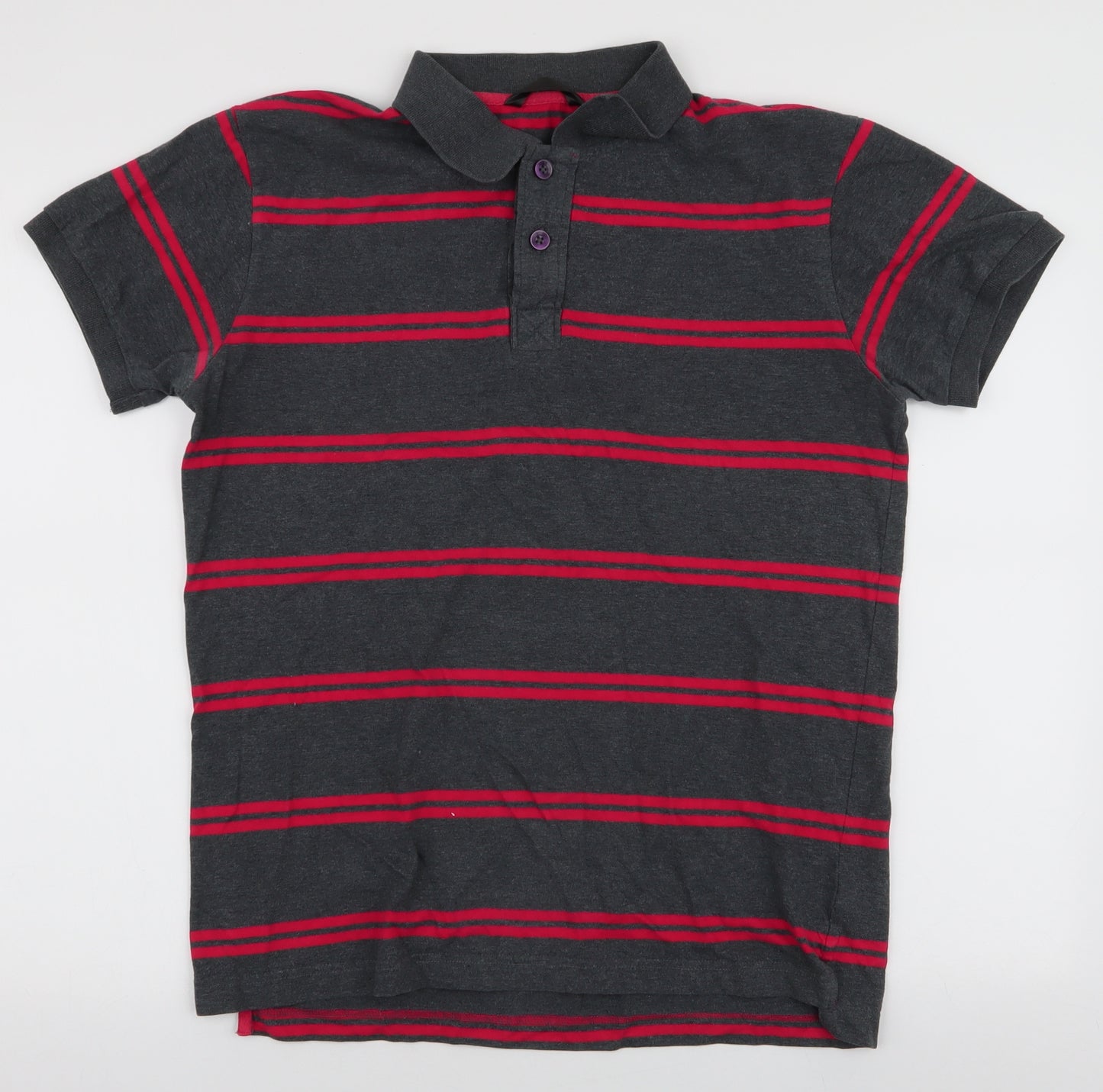 Dunnes Stores Mens Multicoloured Striped Cotton  Polo Size M Collared Button
