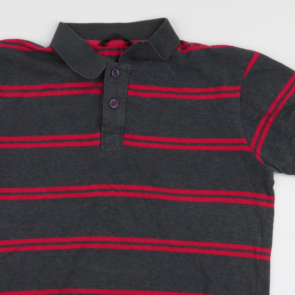 Dunnes Stores Mens Multicoloured Striped Cotton  Polo Size M Collared Button
