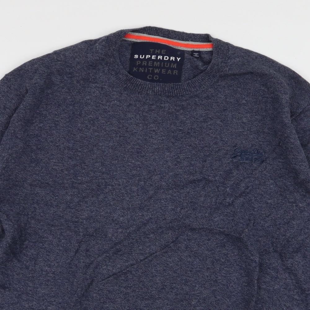 Superdry Mens Blue Round Neck  Cotton Pullover Jumper Size M