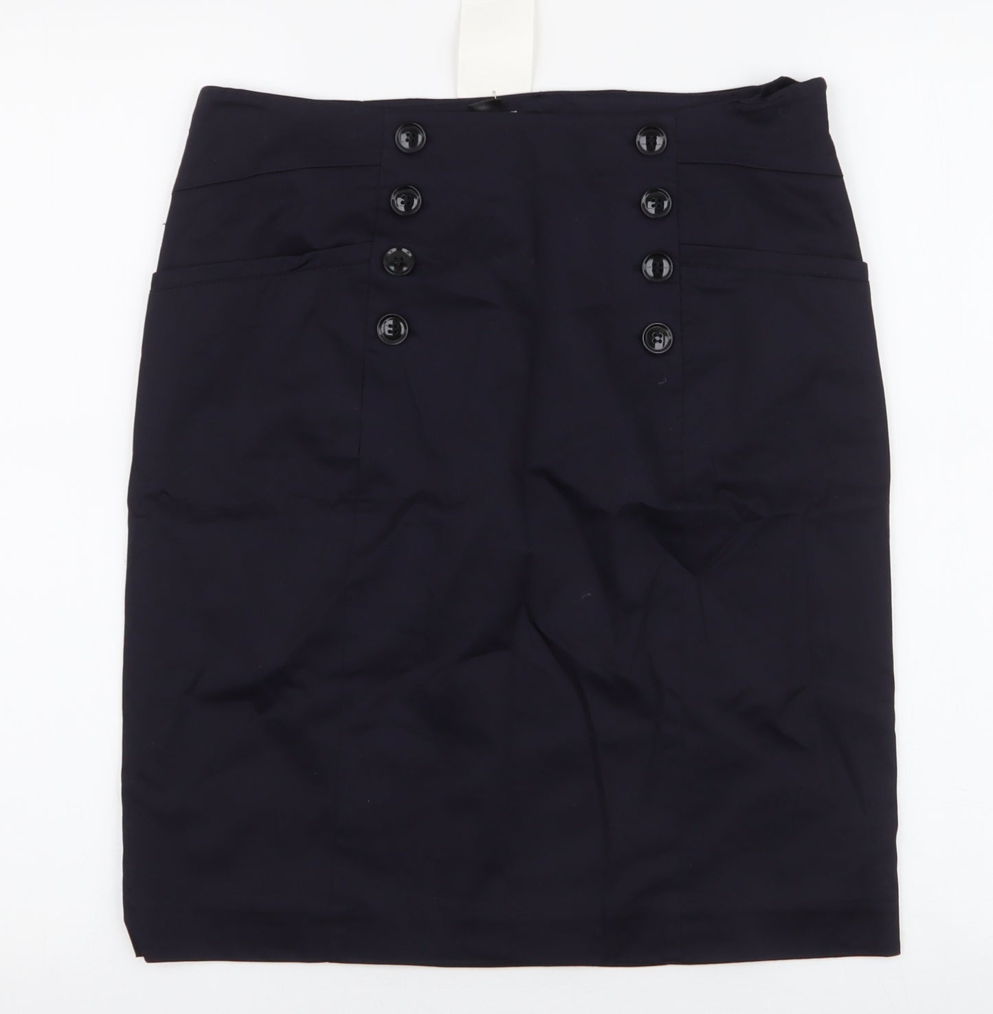 H&M Womens Blue  Cotton A-Line Skirt Size 12   Zip