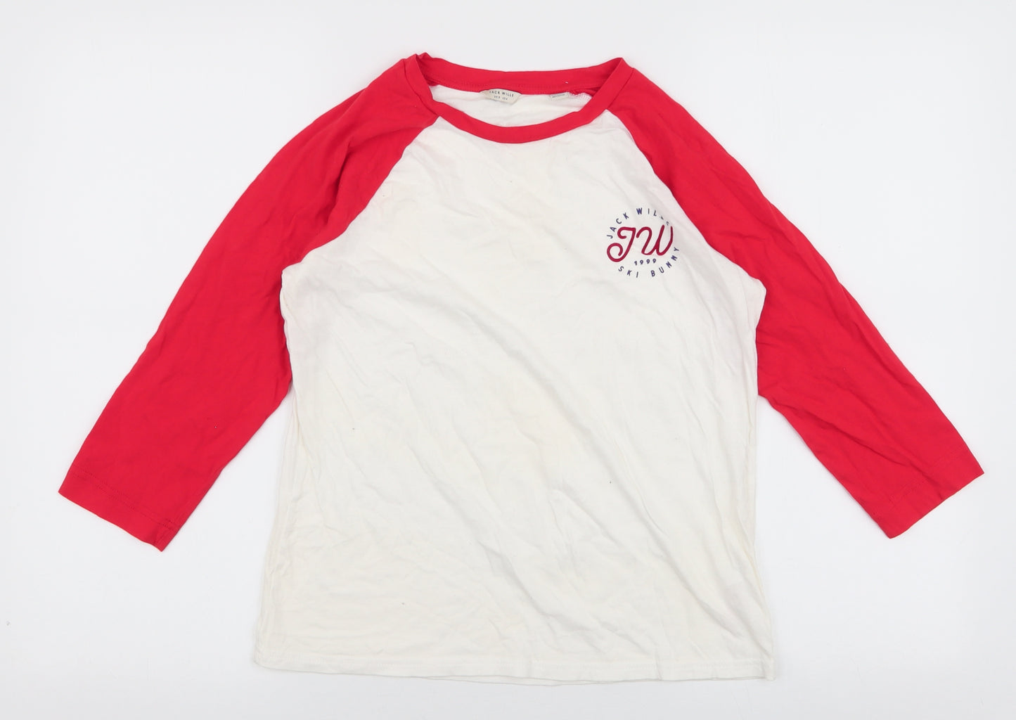 Jack Wills Womens White  100% Cotton Jersey T-Shirt Size 8 Round Neck
