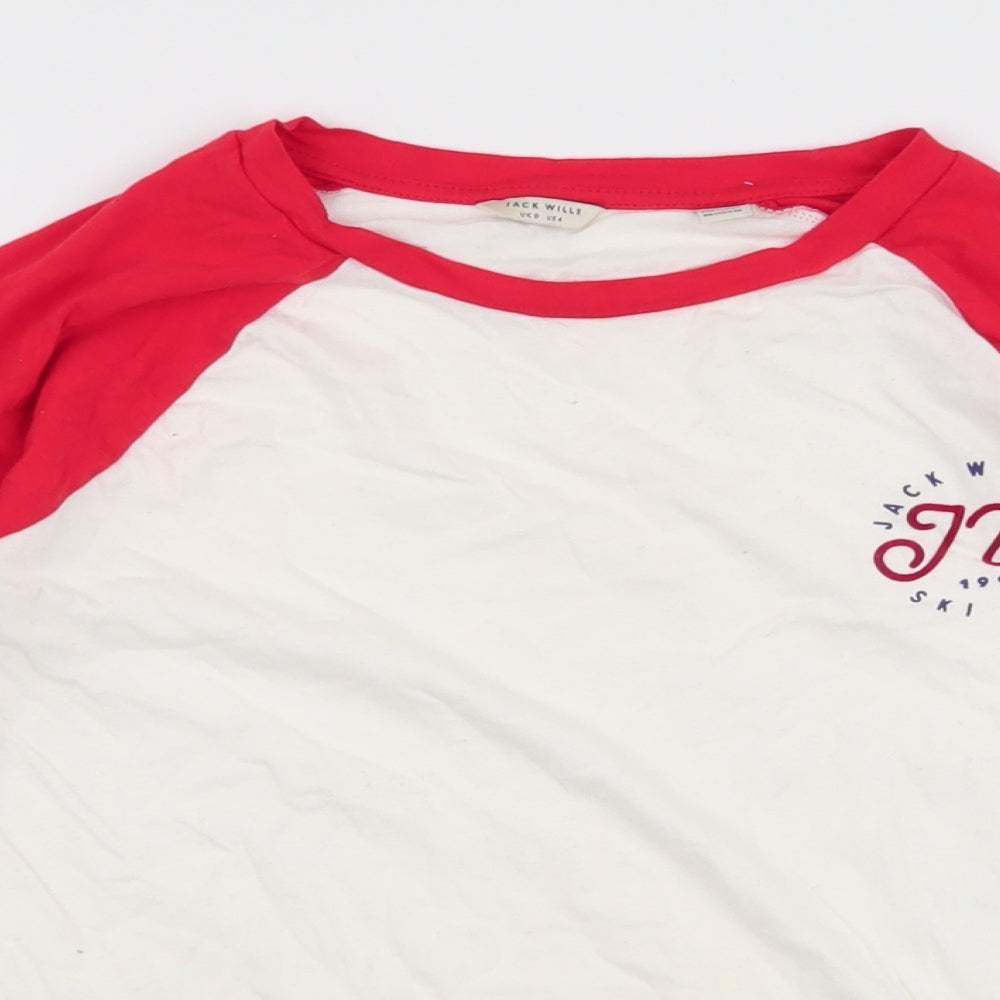 Jack Wills Womens White  100% Cotton Jersey T-Shirt Size 8 Round Neck