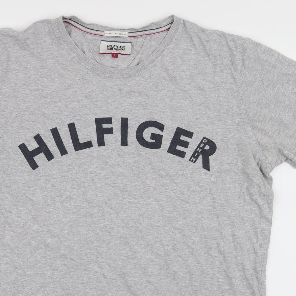 Tommy Hilfiger Mens Grey  Cotton  T-Shirt Size L Round Neck