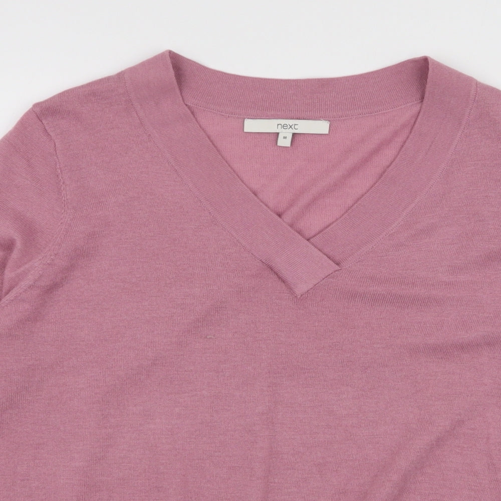 NEXT Womens Pink V-Neck  Polyester Pullover Jumper Size M