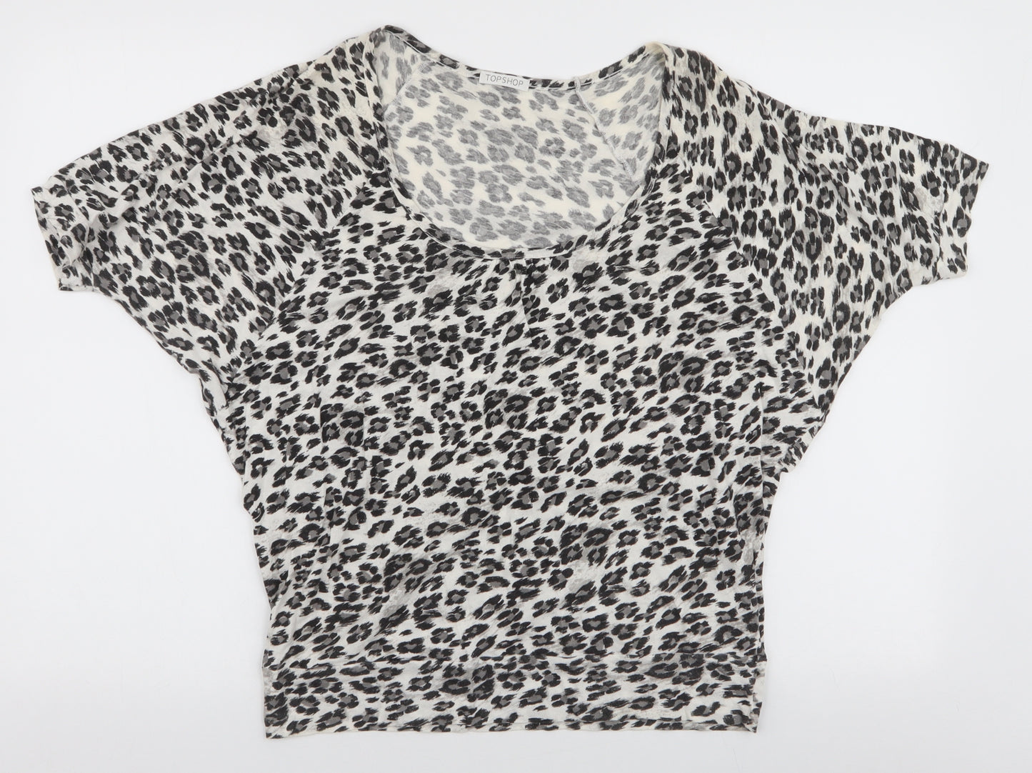 Topshop Womens Grey Animal Print 100% Cotton Jersey T-Shirt Size 10 Round Neck