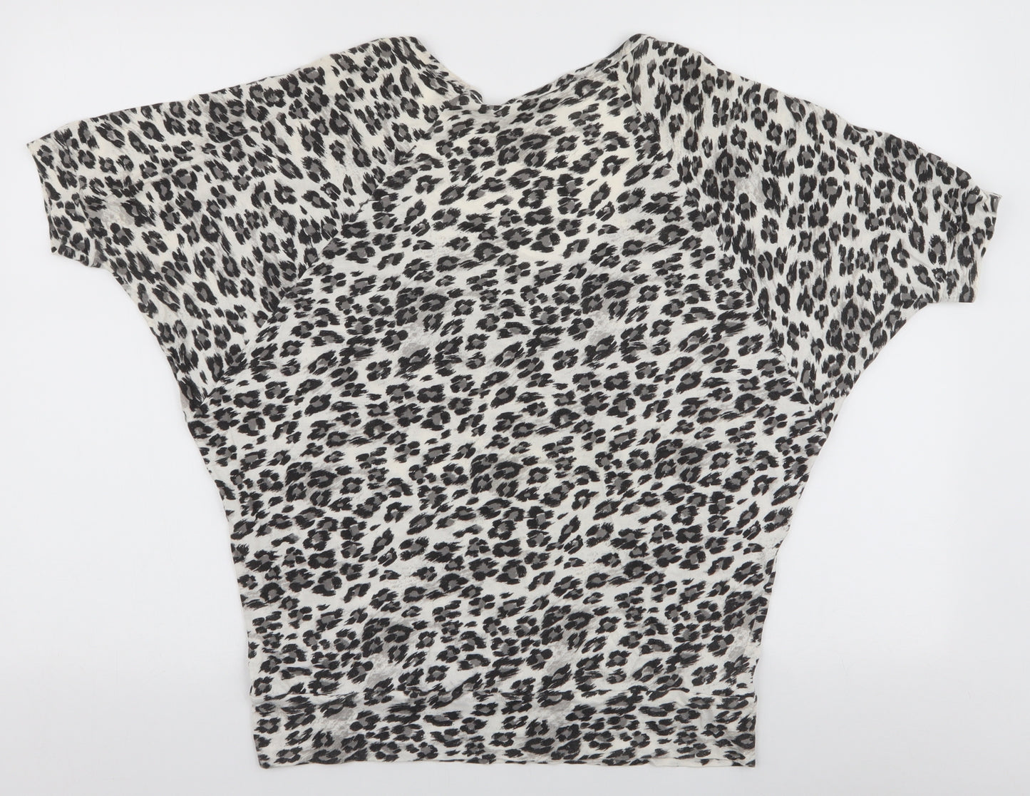 Topshop Womens Grey Animal Print 100% Cotton Jersey T-Shirt Size 10 Round Neck