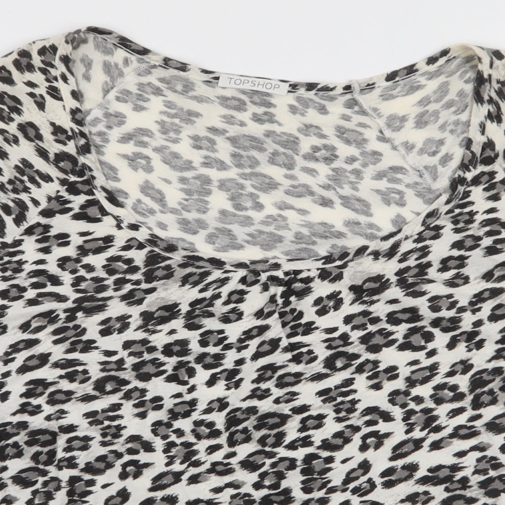 Topshop Womens Grey Animal Print 100% Cotton Jersey T-Shirt Size 10 Round Neck